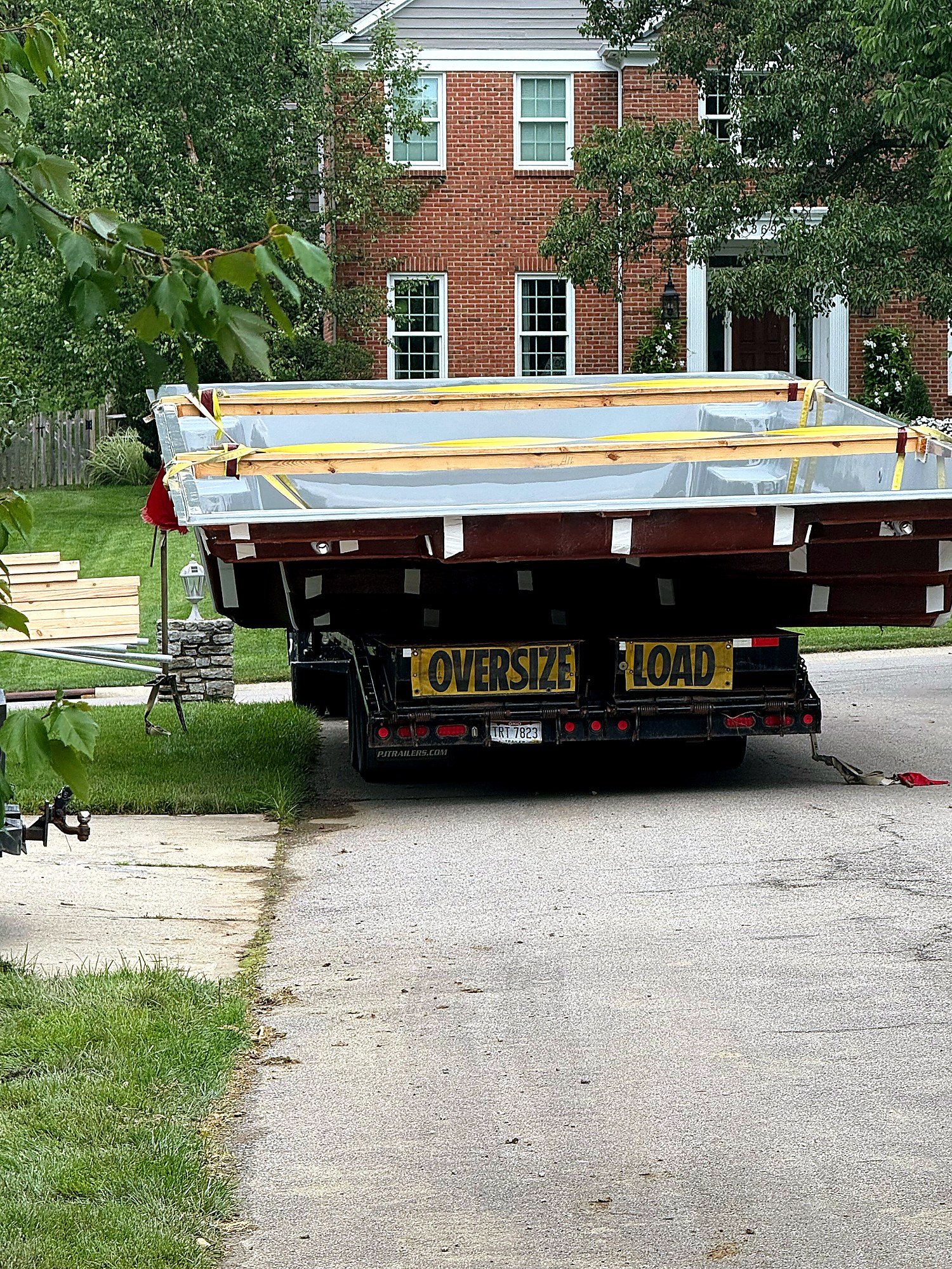 Fiberglass shell delivery on trailer