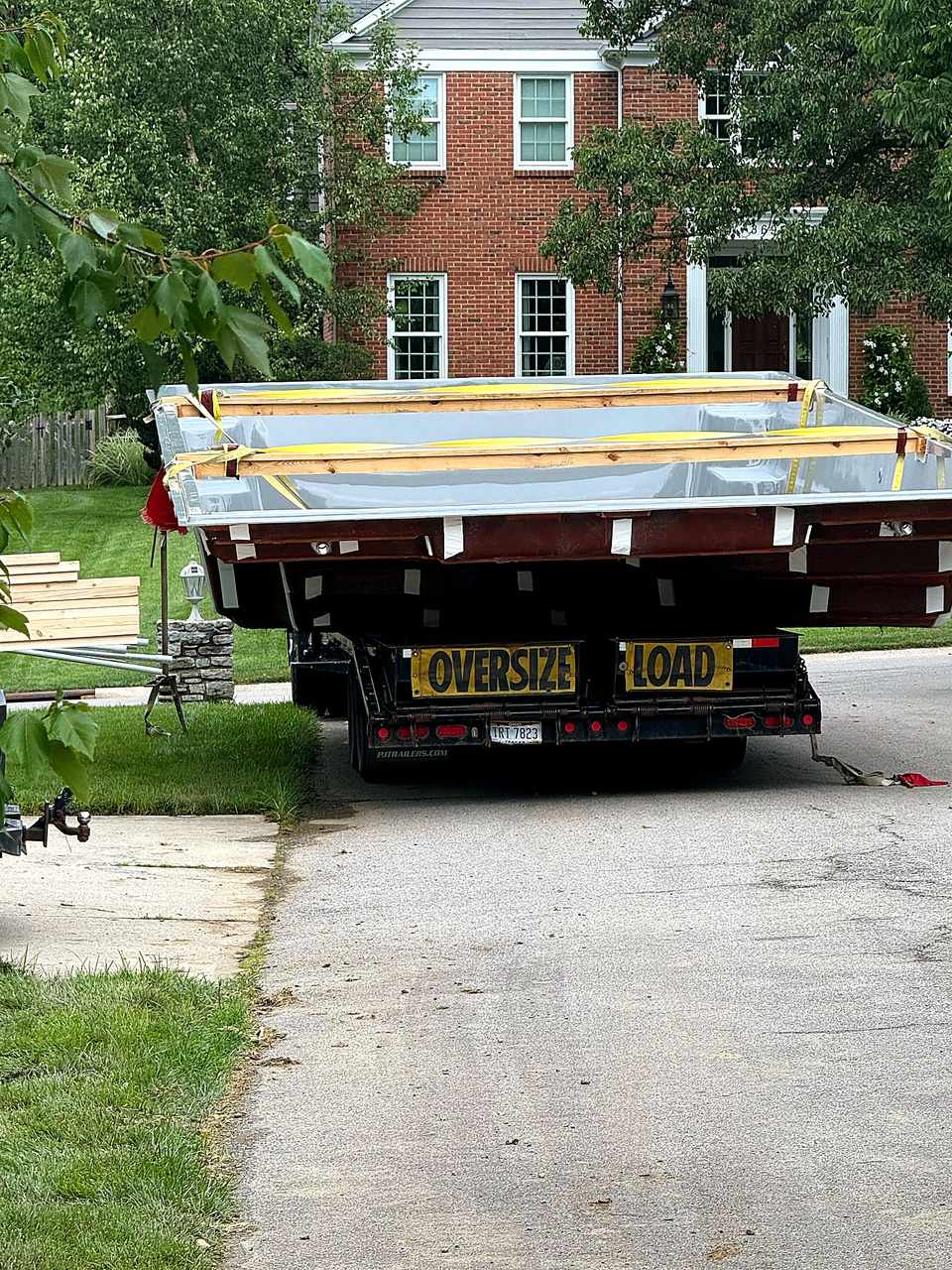 Fiberglass shell delivery on trailer